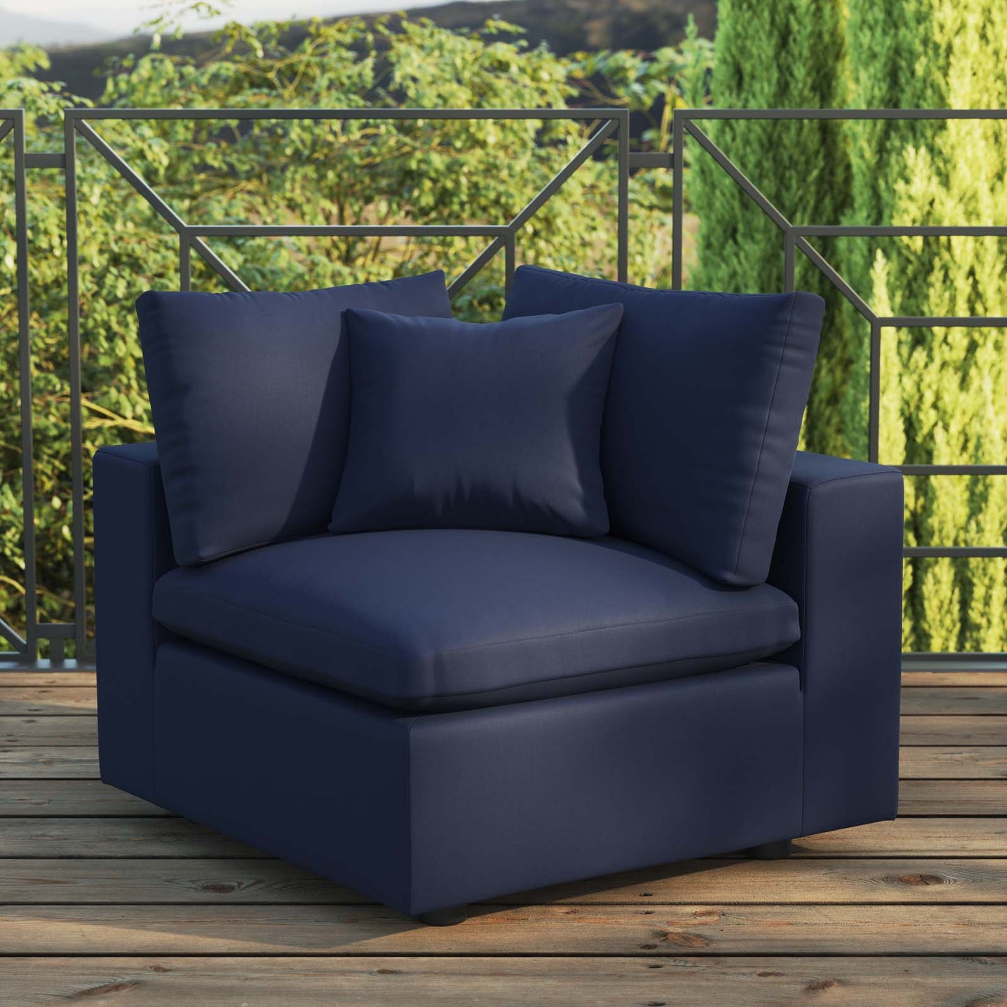 Commix Overstuffed Outdoor Patio Corner Chair Navy EEI-4904-NAV