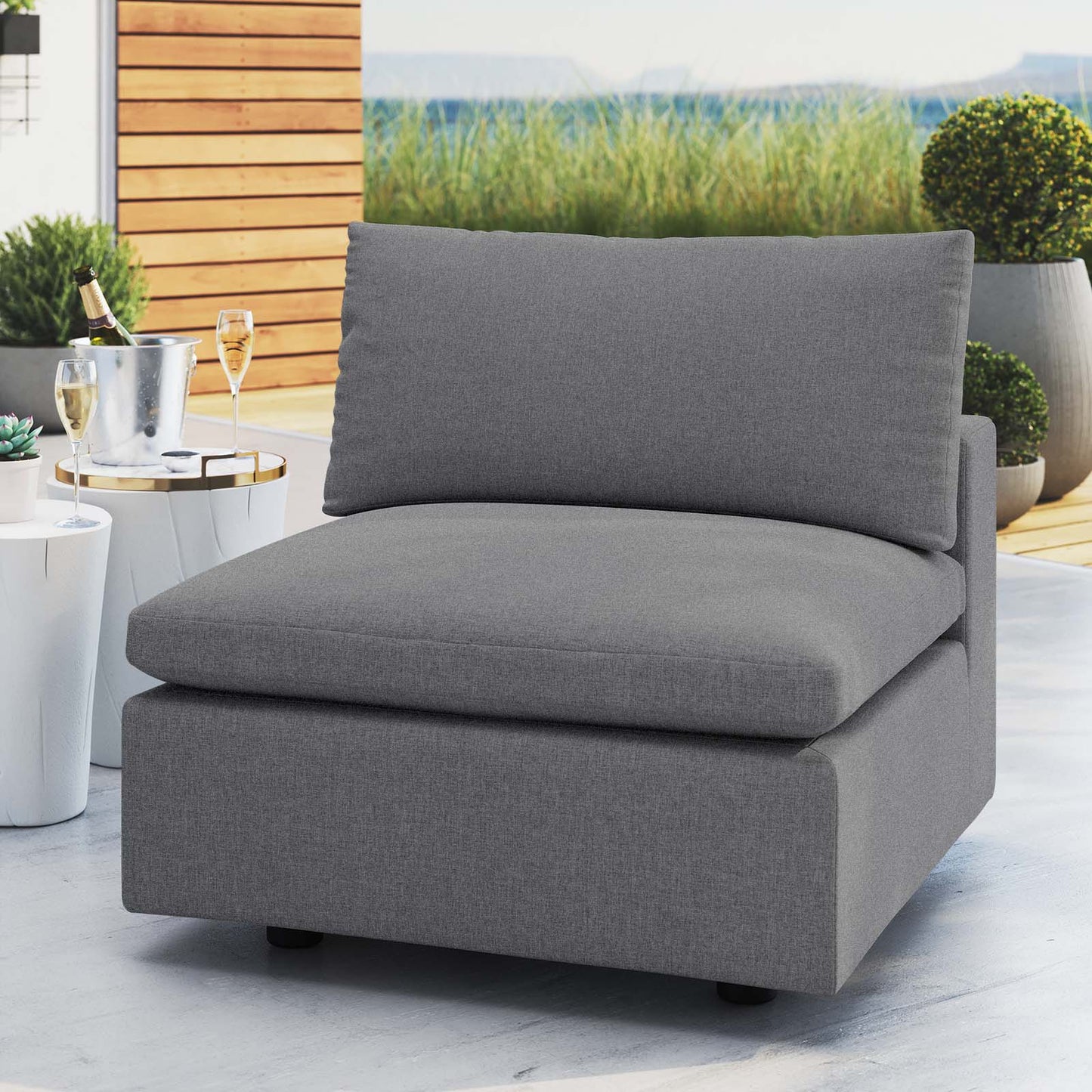 Commix Sunbrella® Outdoor Patio Armless Chair Gray EEI-4905-SLA