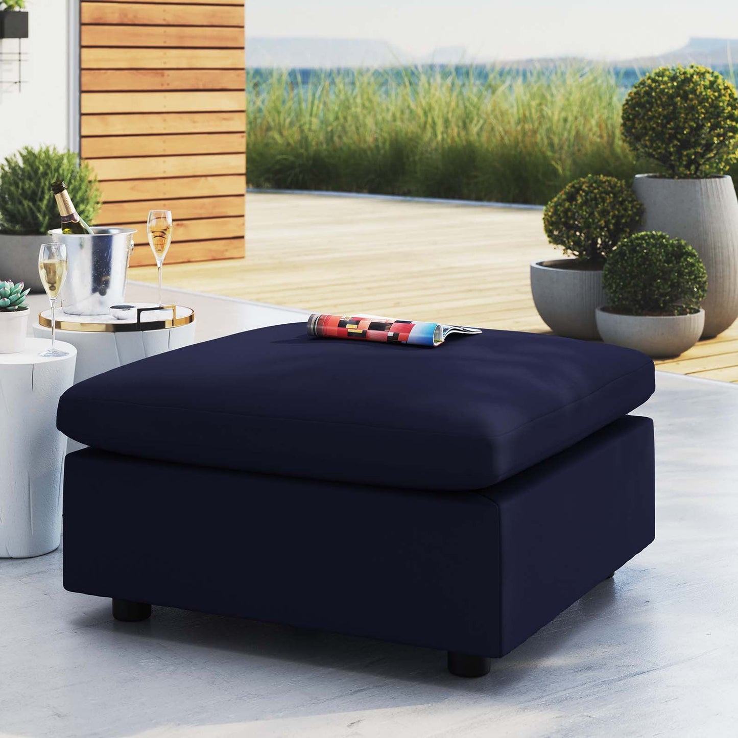 Commix Sunbrella® Outdoor Patio Ottoman Navy EEI-4906-NAV