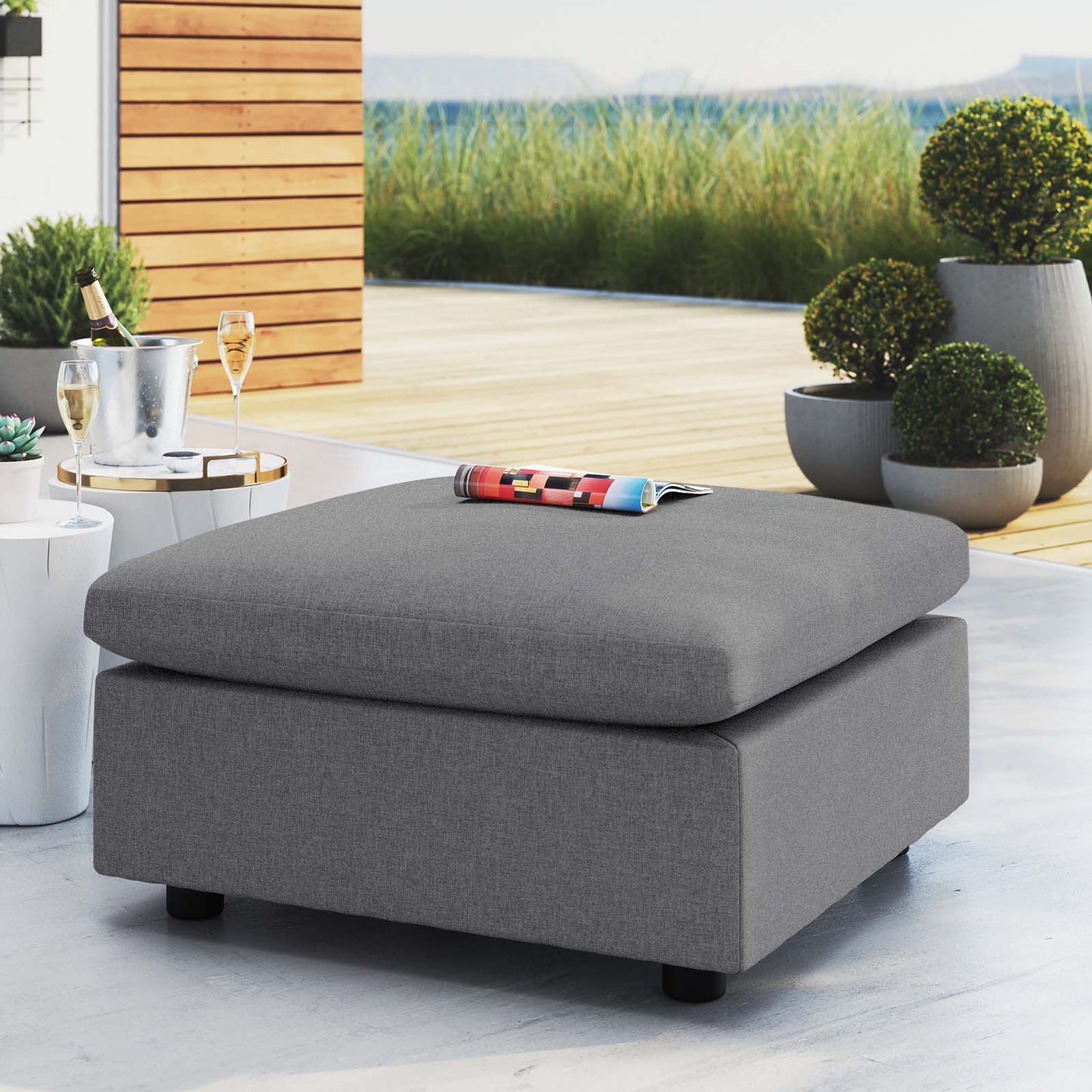 Commix Sunbrella® Outdoor Patio Ottoman Gray EEI-4906-SLA