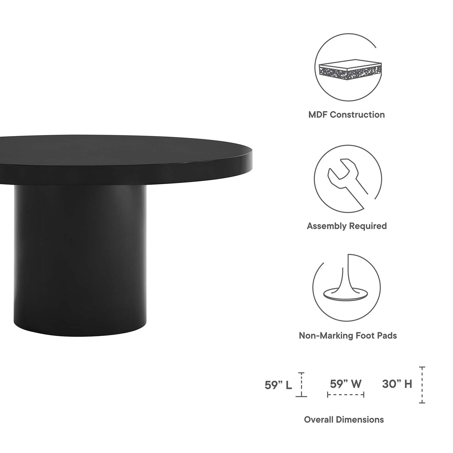 Gratify 60" Round Dining Table Black EEI-4910-BLK