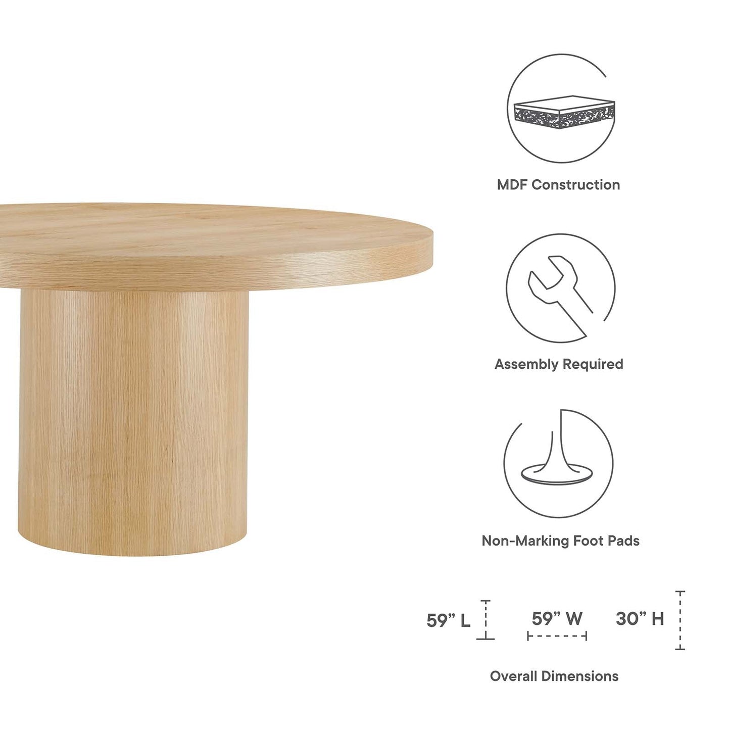 Gratify 60" Round Dining Table Oak EEI-4911-OAK