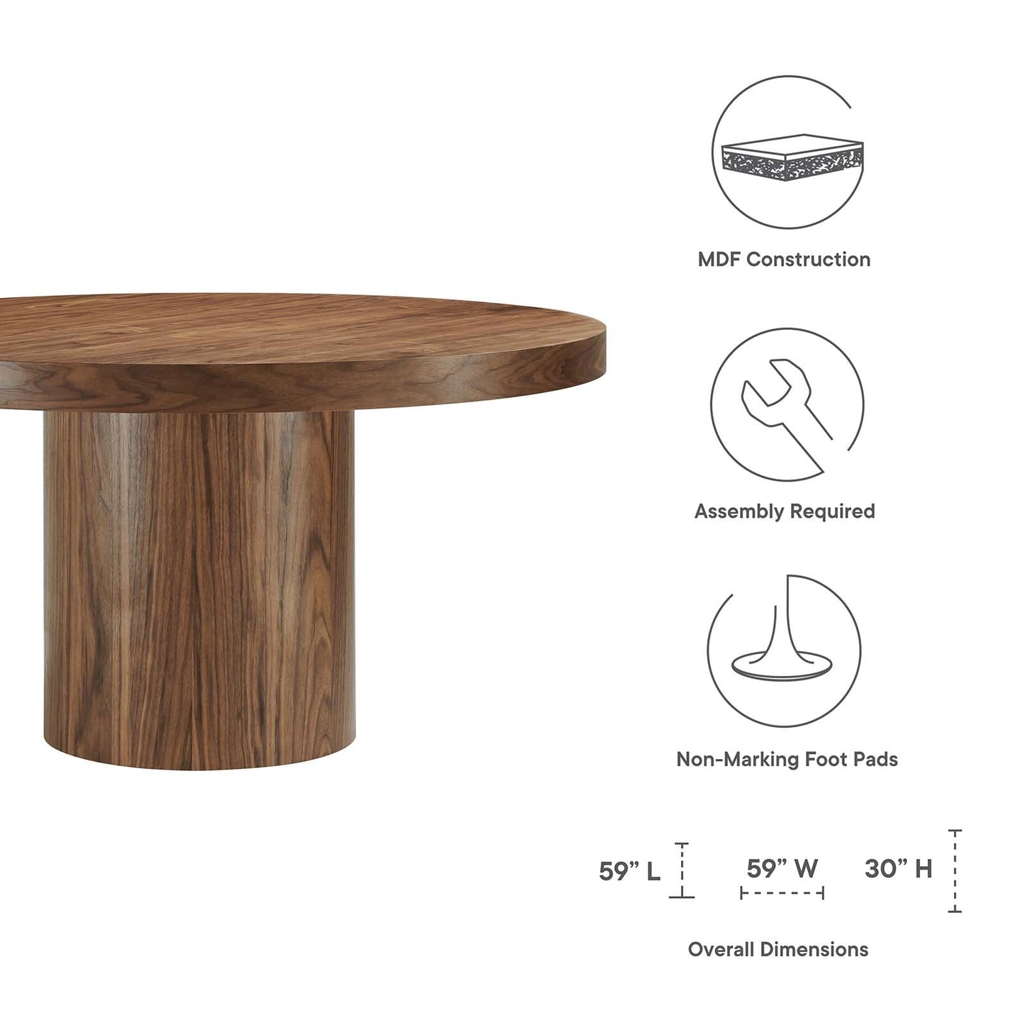 Gratify 60" Round Dining Table Walnut EEI-4911-WAL