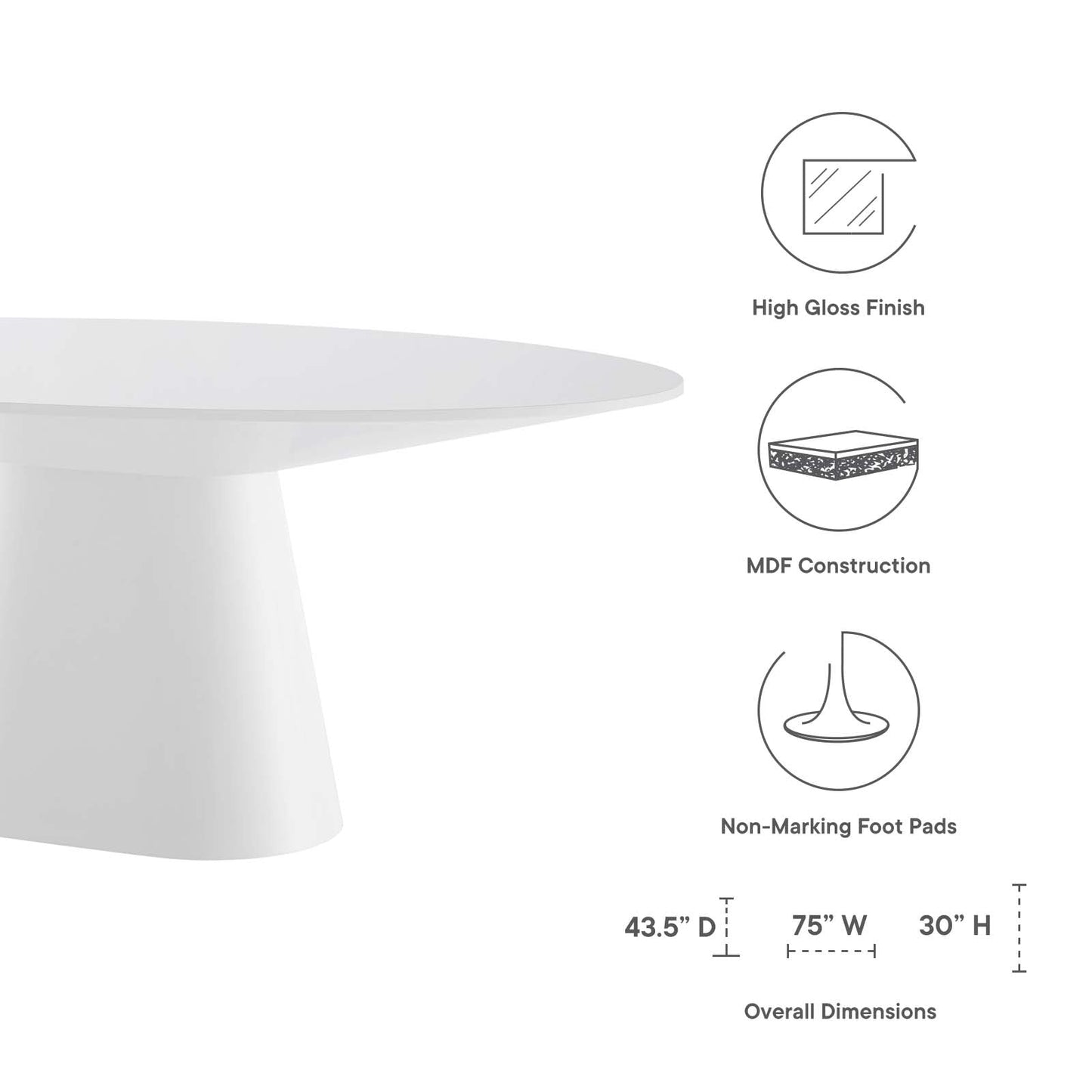 Provision 75" Oval Dining Table White EEI-4912-WHI