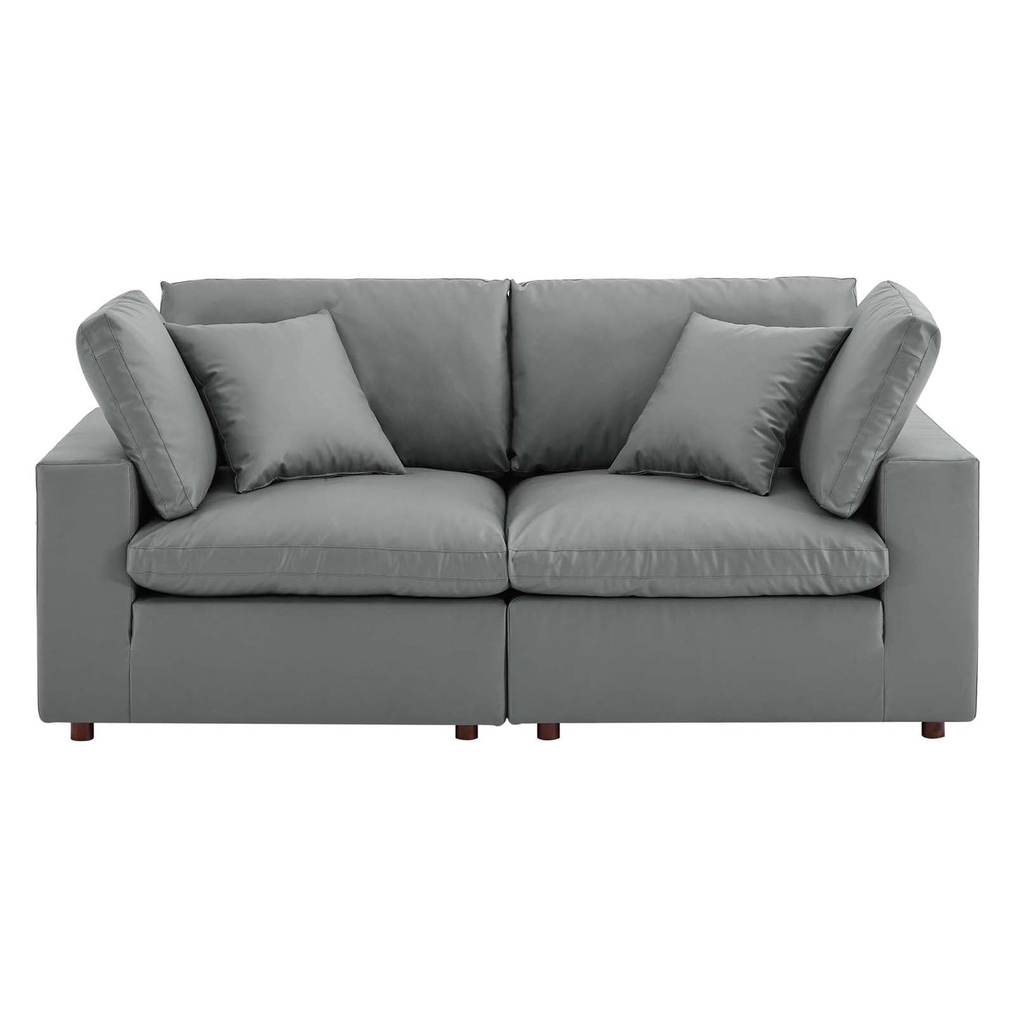 Commix Down Filled Overstuffed Vegan Leather Loveseat Gray EEI-4913-GRY