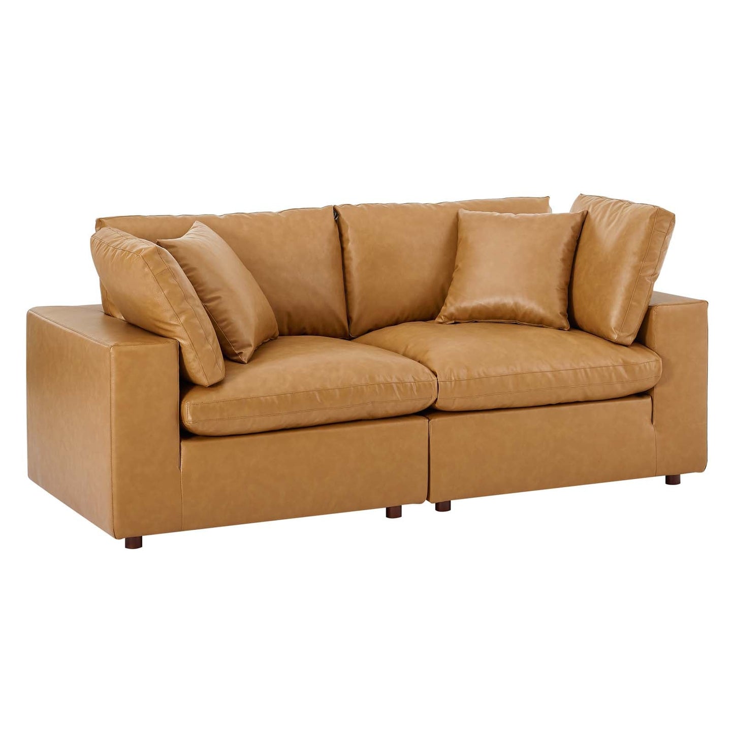 Commix Down Filled Overstuffed Vegan Leather Loveseat Tan EEI-4913-TAN