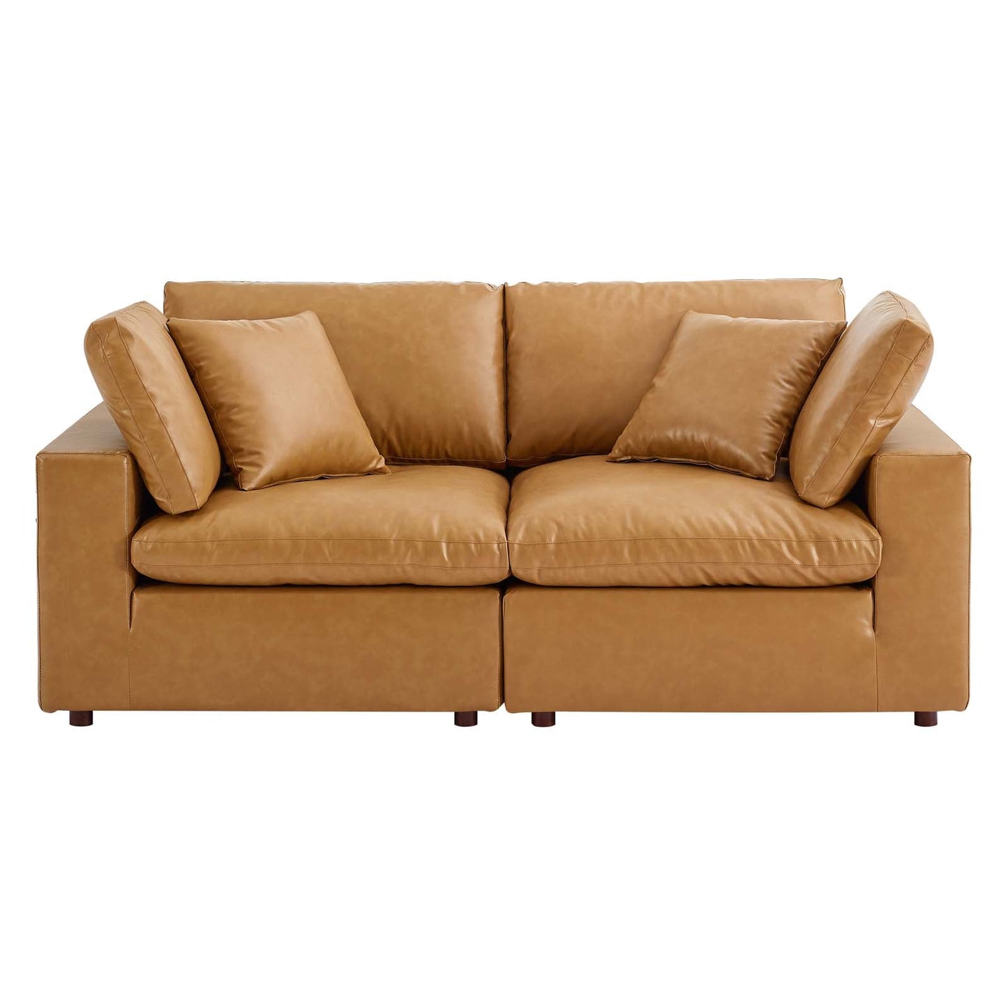 Commix Down Filled Overstuffed Vegan Leather Loveseat Tan EEI-4913-TAN