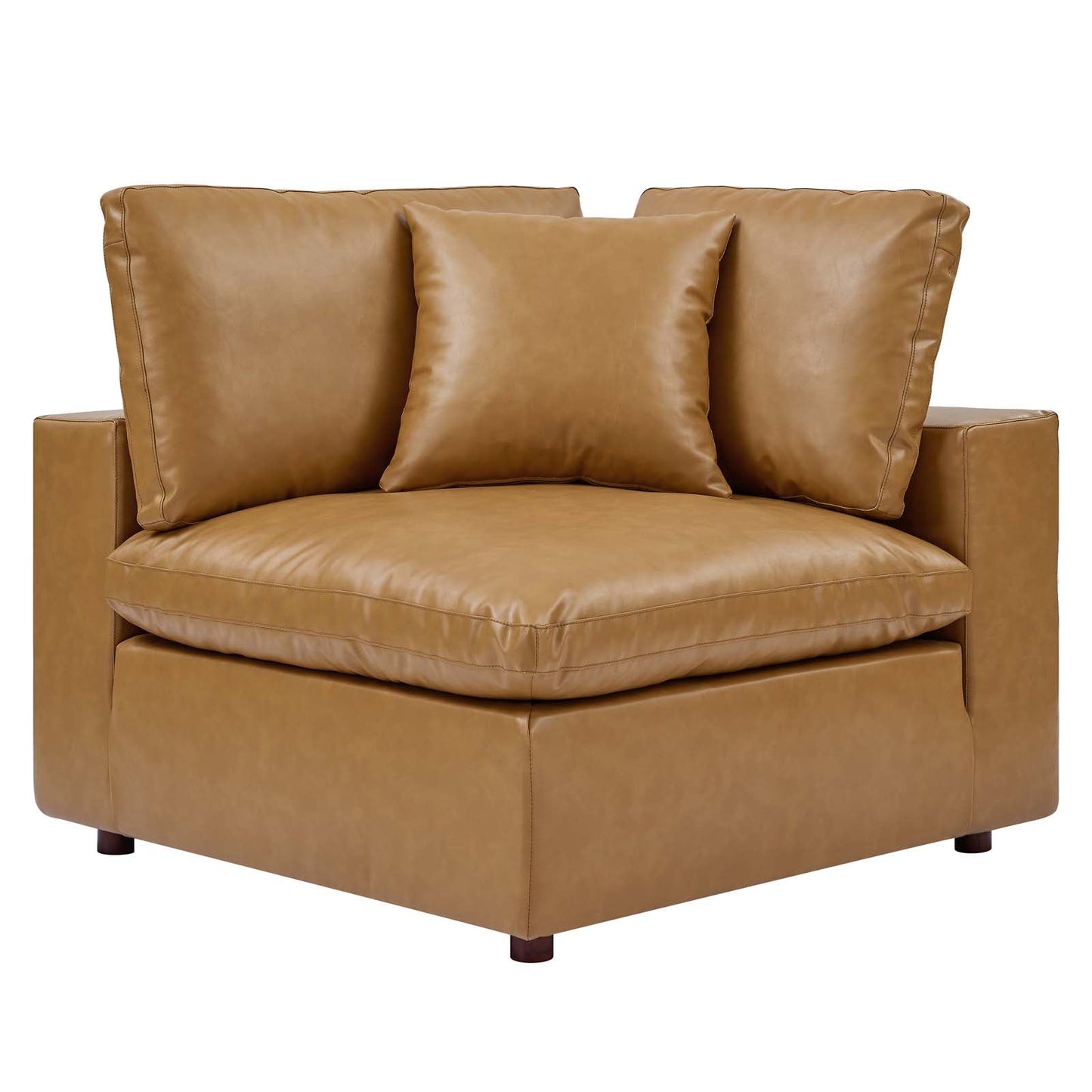 Commix Down Filled Overstuffed Vegan Leather Loveseat Tan EEI-4913-TAN