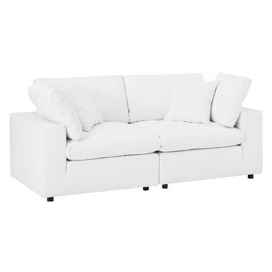 Commix Down Filled Overstuffed Vegan Leather Loveseat White EEI-4913-WHI