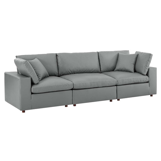 Commix Down Filled Overstuffed Vegan Leather 3-Seater Sofa Gray EEI-4914-GRY