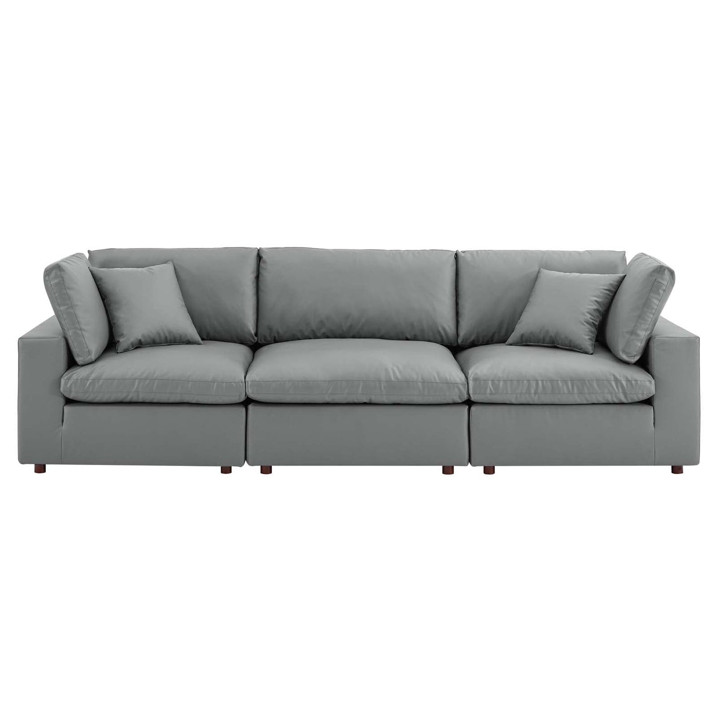 Commix Down Filled Overstuffed Vegan Leather 3-Seater Sofa Gray EEI-4914-GRY