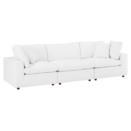 Commix Down Filled Overstuffed Vegan Leather 3-Seater Sofa White EEI-4914-WHI