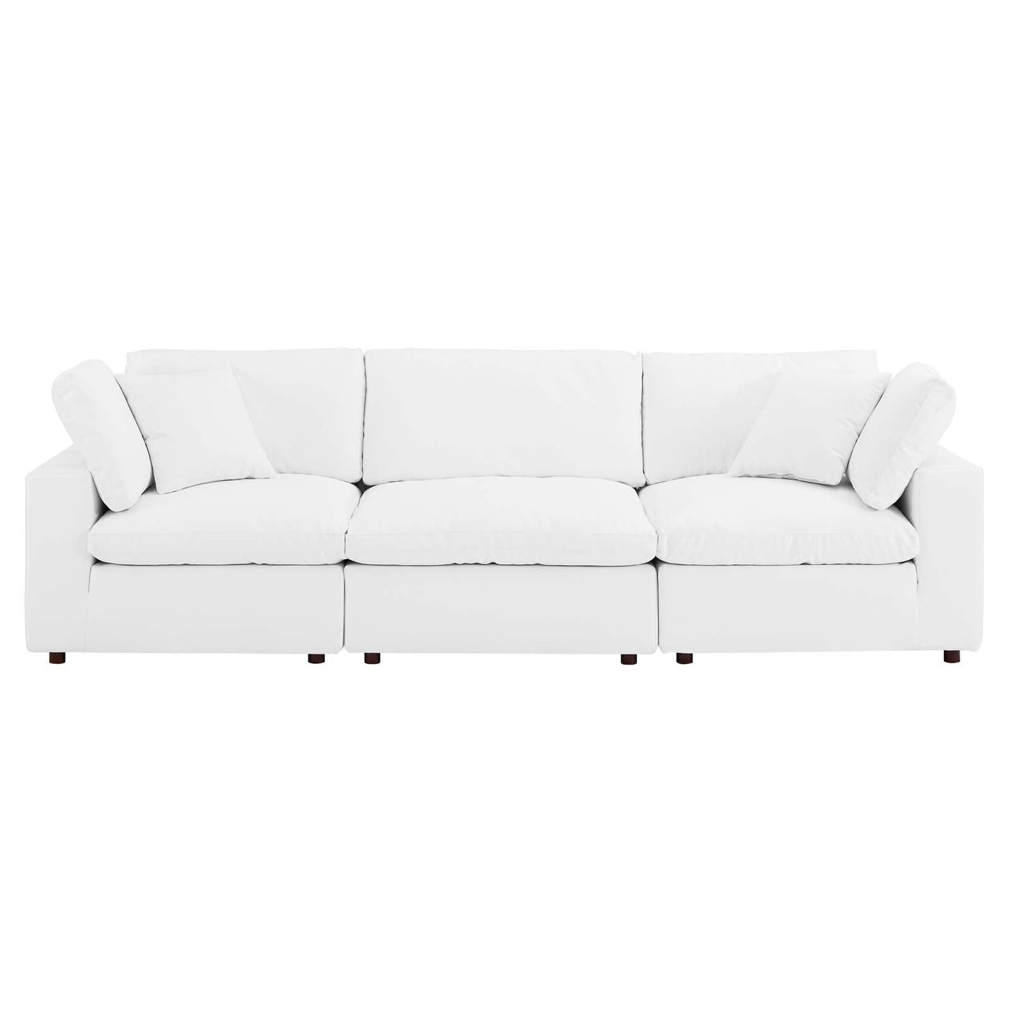 Commix Down Filled Overstuffed Vegan Leather 3-Seater Sofa White EEI-4914-WHI