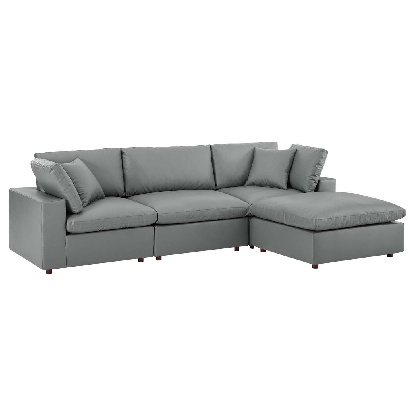 Commix Down Filled Overstuffed Vegan Leather 4-Piece Sectional Sofa Gray EEI-4915-GRY