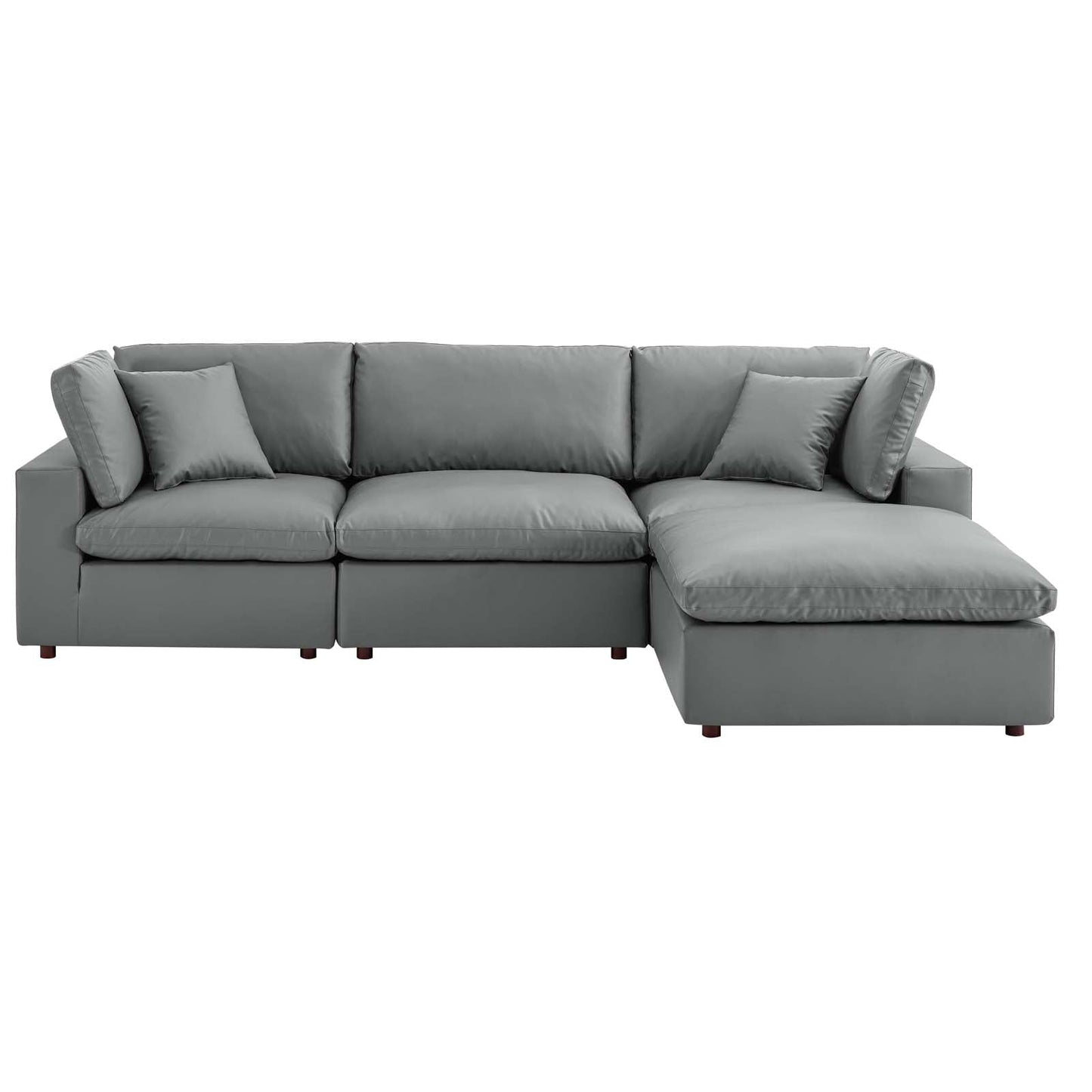 Commix Down Filled Overstuffed Vegan Leather 4-Piece Sectional Sofa Gray EEI-4915-GRY