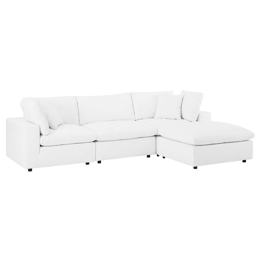 Commix Down Filled Overstuffed Vegan Leather 4-Piece Sectional Sofa White EEI-4915-WHI