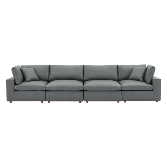 Commix Down Filled Overstuffed Vegan Leather 4-Seater Sofa Gray EEI-4916-GRY