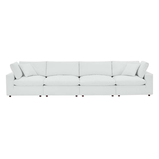 Commix Down Filled Overstuffed Vegan Leather 4-Seater Sofa White EEI-4916-WHI