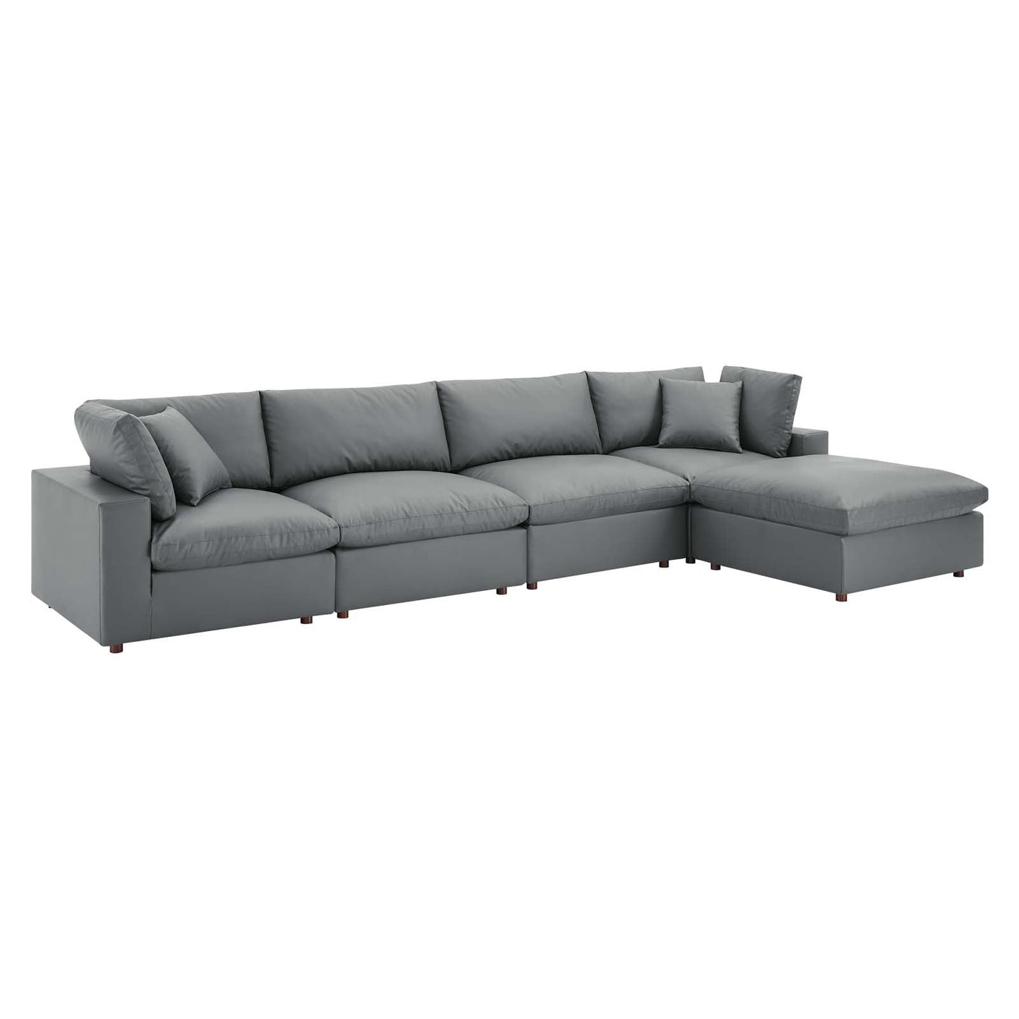 Commix Down Filled Overstuffed Vegan Leather 5-Piece Sectional Sofa Gray EEI-4917-GRY