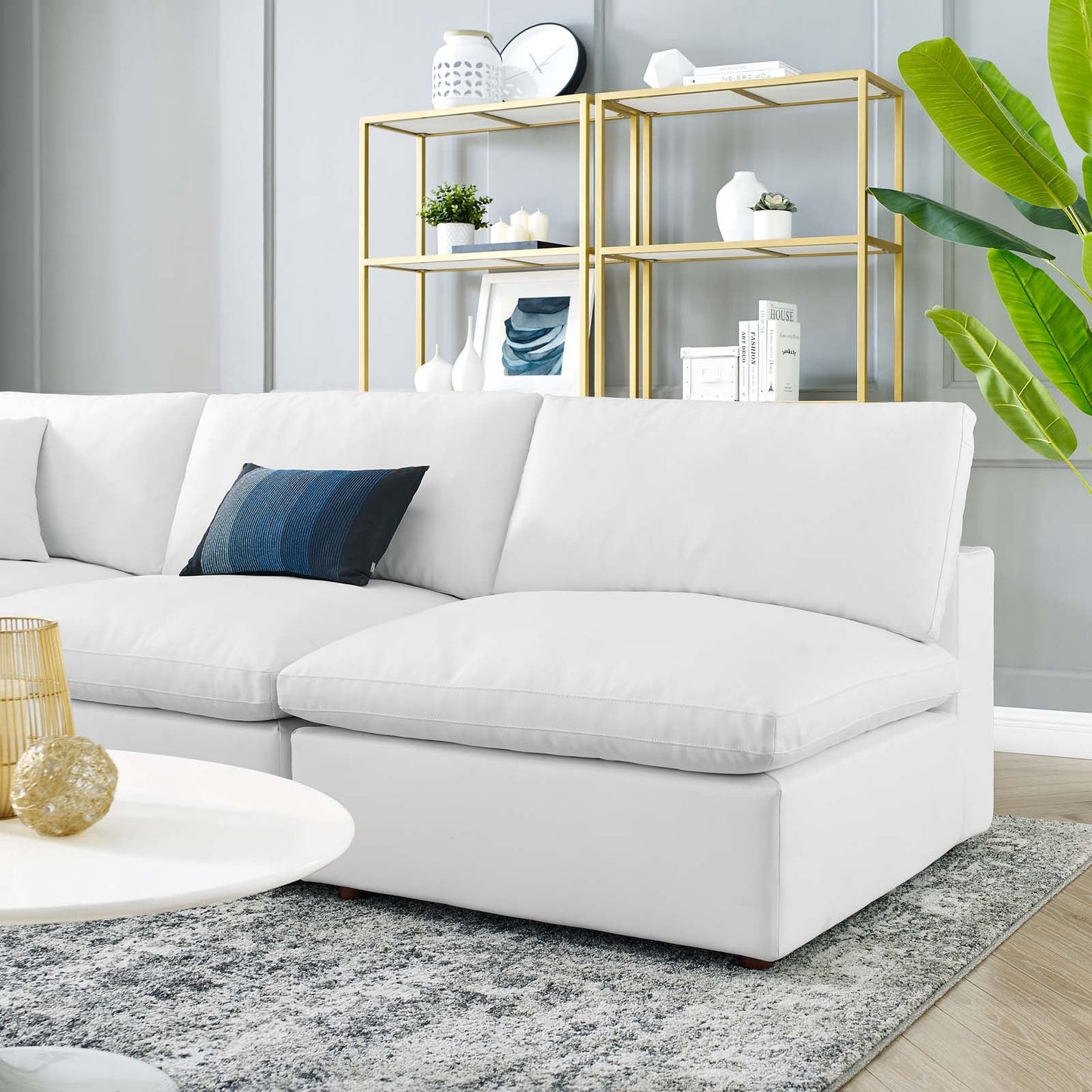 Commix Down Filled Overstuffed Vegan Leather 5-Piece Sectional Sofa White EEI-4919-WHI