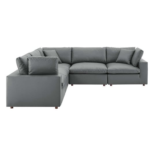 Commix Down Filled Overstuffed Vegan Leather 5-Piece Sectional Sofa Gray EEI-4920-GRY