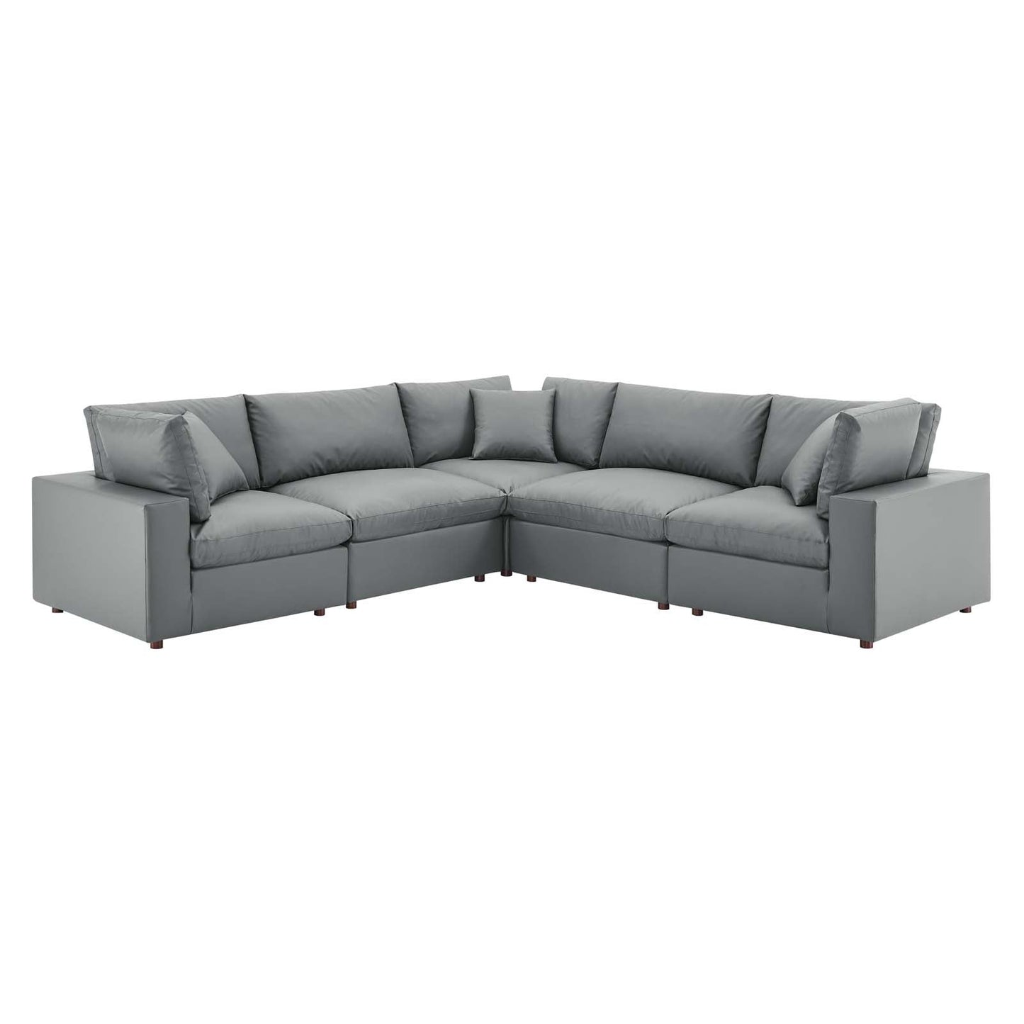 Commix Down Filled Overstuffed Vegan Leather 5-Piece Sectional Sofa Gray EEI-4920-GRY