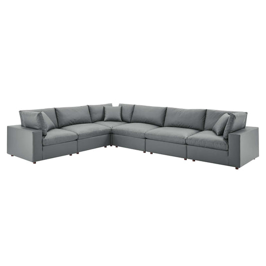 Commix Down Filled Overstuffed Vegan Leather 6-Piece Sectional Sofa Gray EEI-4921-GRY