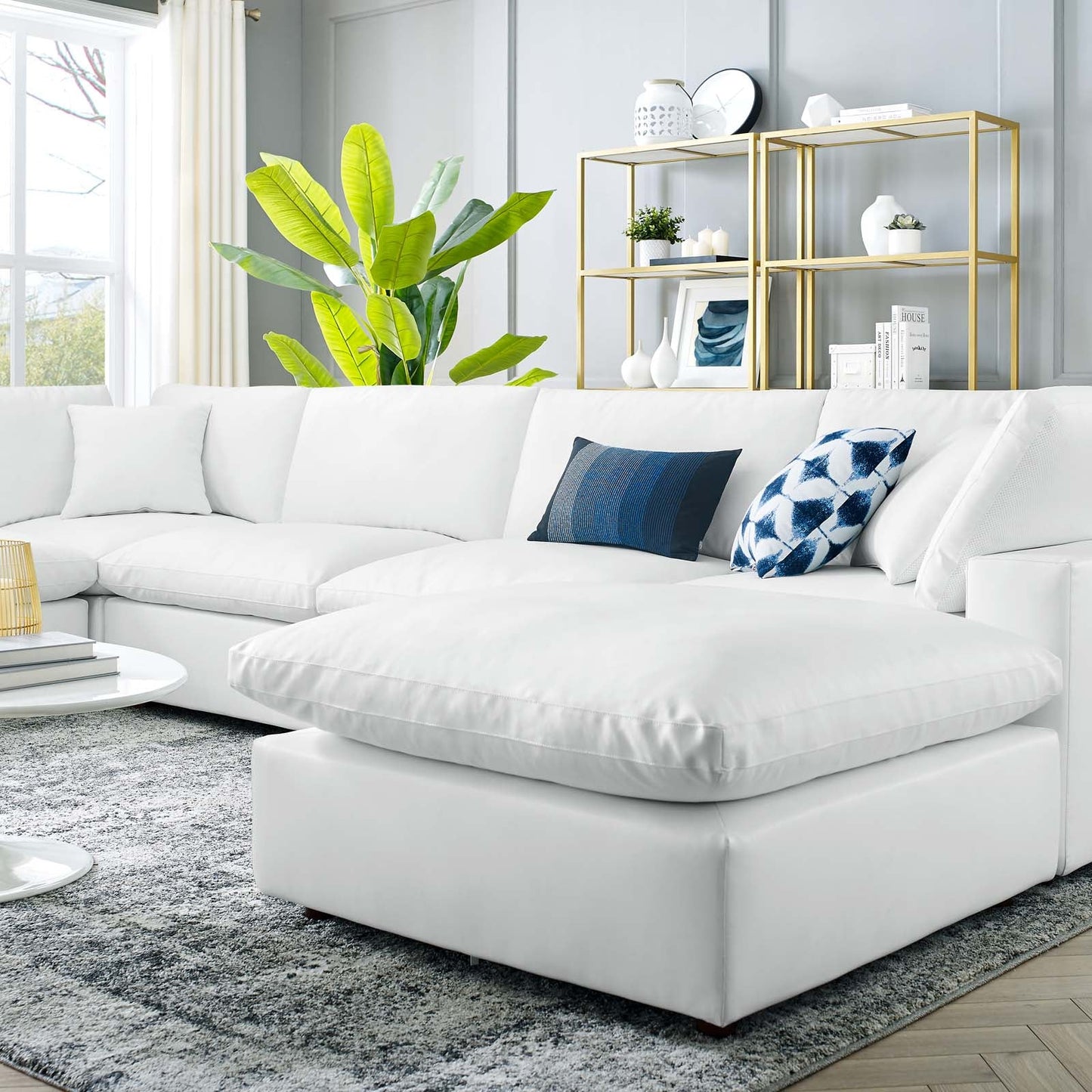 Commix Down Filled Overstuffed Vegan Leather 7-Piece Sectional Sofa White EEI-4922-WHI