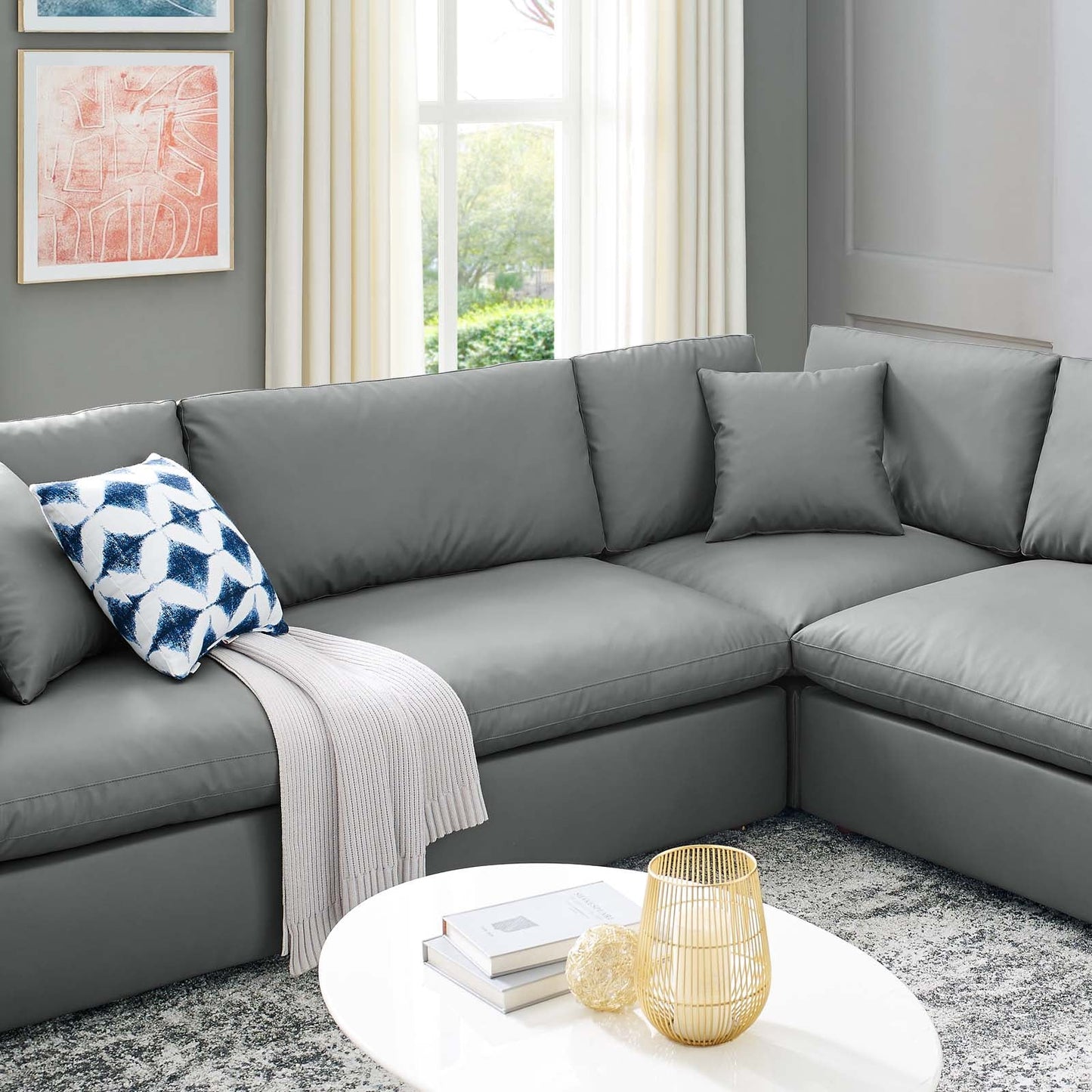 Commix Down Filled Overstuffed Vegan Leather 8-Piece Sectional Sofa Gray EEI-4923-GRY