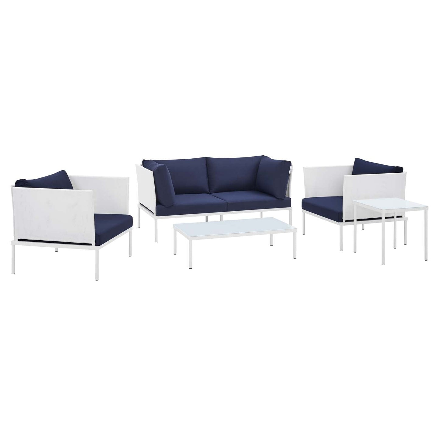 Harmony 5-Piece  Sunbrella® Outdoor Patio Aluminum Furniture Set White Navy EEI-4924-WHI-NAV-SET