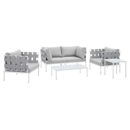 Harmony 5-Piece  Sunbrella® Outdoor Patio Aluminum Furniture Set Gray Gray EEI-4925-GRY-GRY-SET