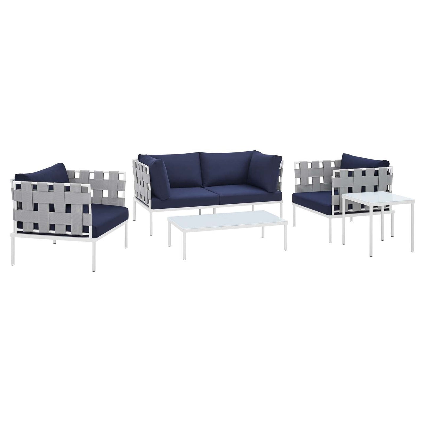 Harmony 5-Piece  Sunbrella® Outdoor Patio Aluminum Furniture Set Gray Navy EEI-4925-GRY-NAV-SET