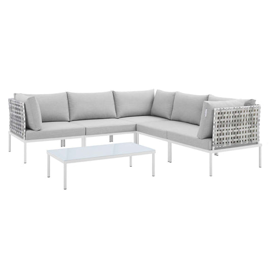 Harmony 6-Piece  Sunbrella® Basket Weave Outdoor Patio Aluminum Sectional Sofa Set Taupe Gray EEI-4926-TAU-GRY-SET