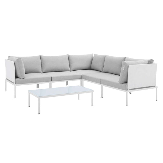 Harmony 6-Piece  Sunbrella® Outdoor Patio Aluminum Sectional Sofa Set White Gray EEI-4928-WHI-GRY-SET