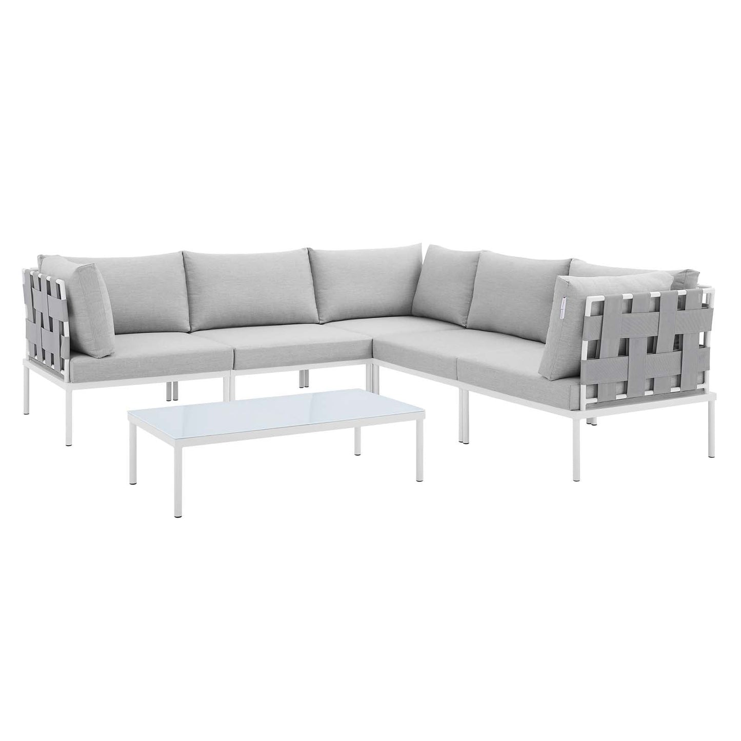 Harmony 6-Piece  Sunbrella® Outdoor Patio Aluminum Sectional Sofa Set Gray Gray EEI-4929-GRY-GRY-SET