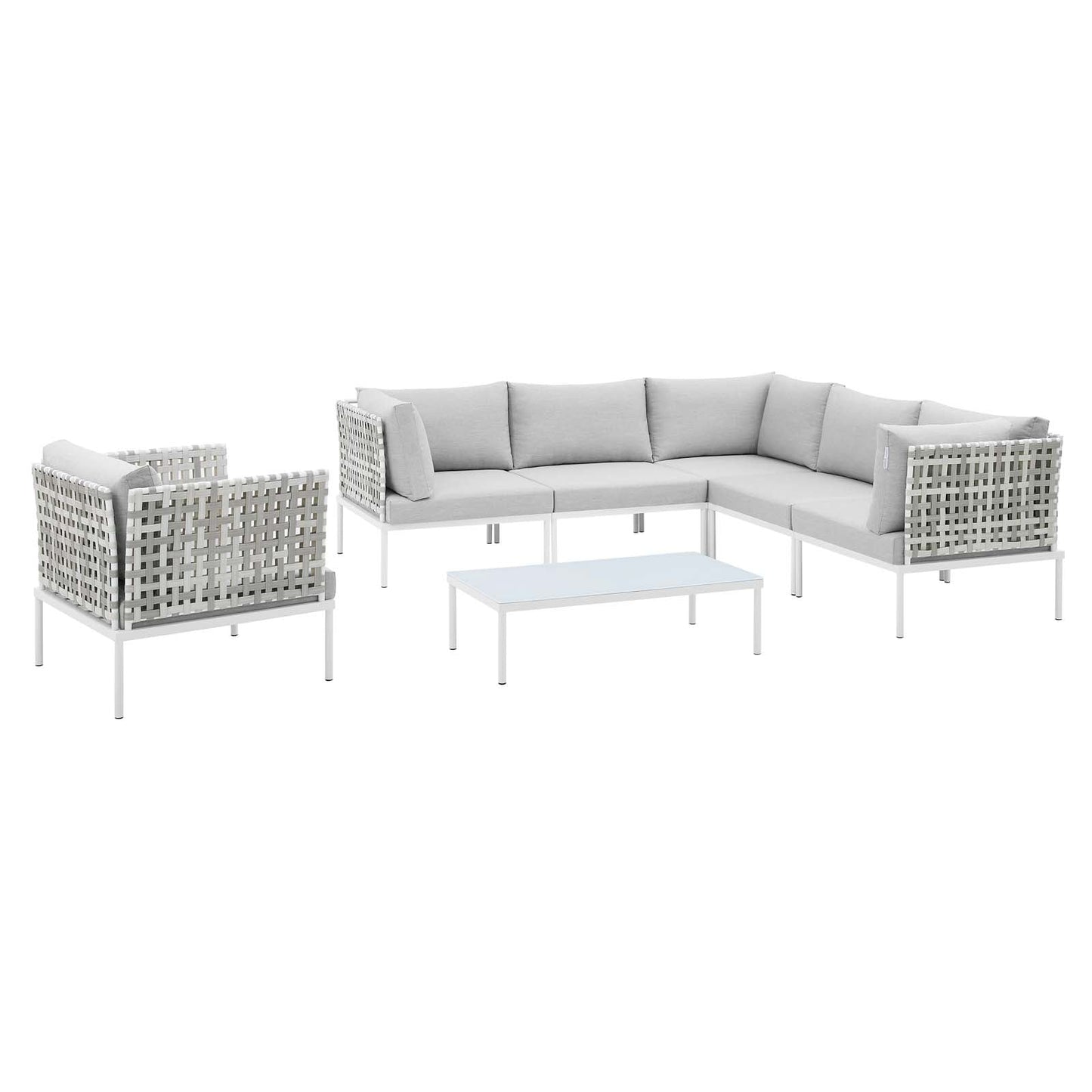 Harmony 7-Piece  Sunbrella® Basket Weave Outdoor Patio Aluminum Sectional Sofa Set Taupe Gray EEI-4934-TAU-GRY-SET