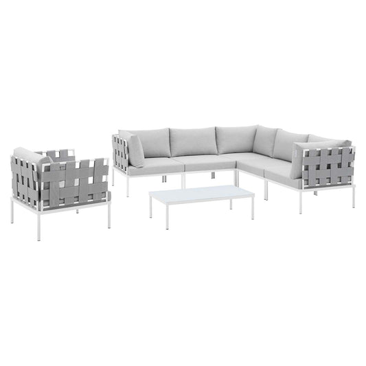 Harmony 7-Piece  Sunbrella® Outdoor Patio Aluminum Sectional Sofa Set Gray Gray EEI-4937-GRY-GRY-SET