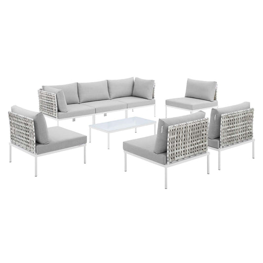 Harmony 8-Piece  Sunbrella® Basket Weave Outdoor Patio Aluminum Sectional Sofa Set Taupe Gray EEI-4938-TAU-GRY-SET