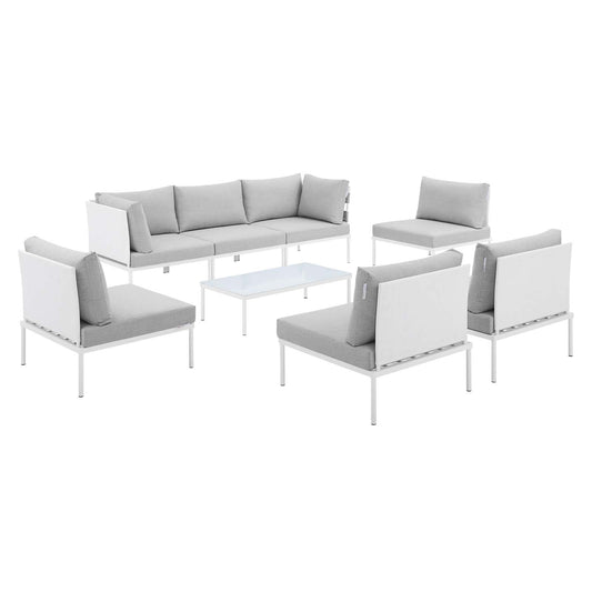 Harmony 8-Piece  Sunbrella® Outdoor Patio Aluminum Sectional Sofa Set White Gray EEI-4940-WHI-GRY-SET