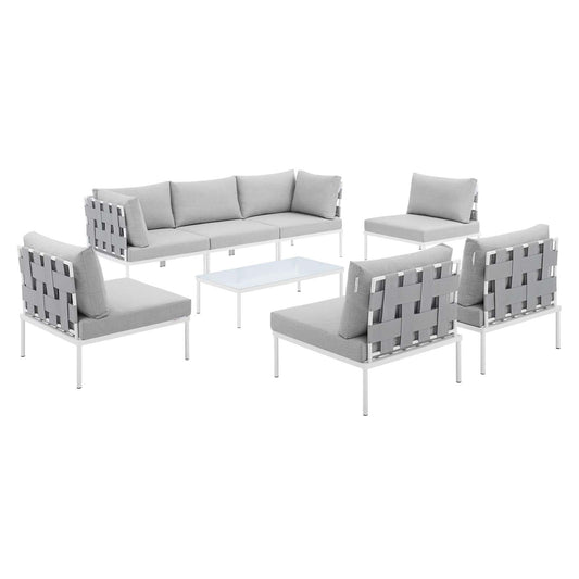 Harmony 8-Piece  Sunbrella® Outdoor Patio All Mesh Sectional Sofa Set Gray Gray EEI-4941-GRY-GRY-SET