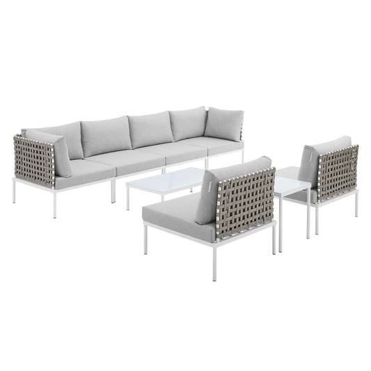 Harmony 8-Piece  Sunbrella® Basket Weave Outdoor Patio Aluminum Sectional Sofa Set Taupe Gray EEI-4942-TAU-GRY-SET