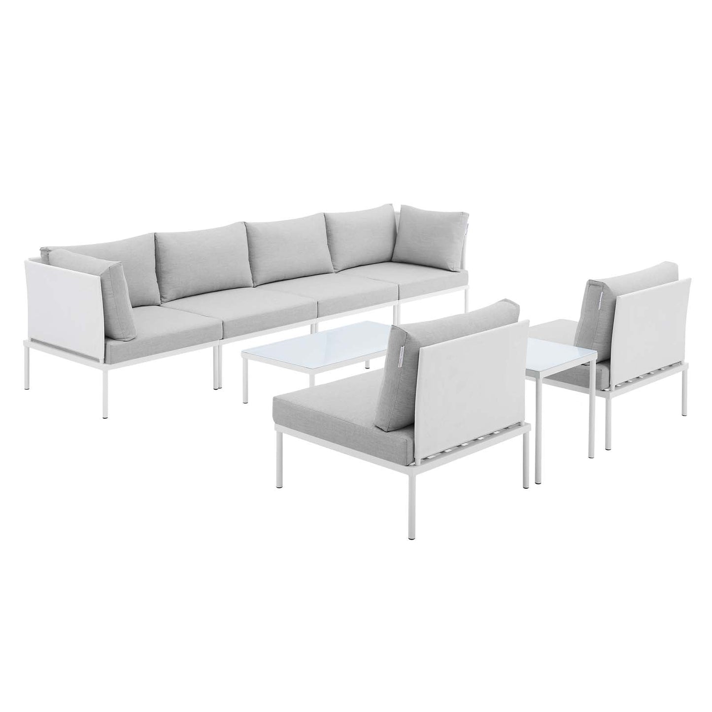 Harmony 8-Piece  Sunbrella® Outdoor Patio Aluminum Sectional Sofa Set White Gray EEI-4944-WHI-GRY-SET