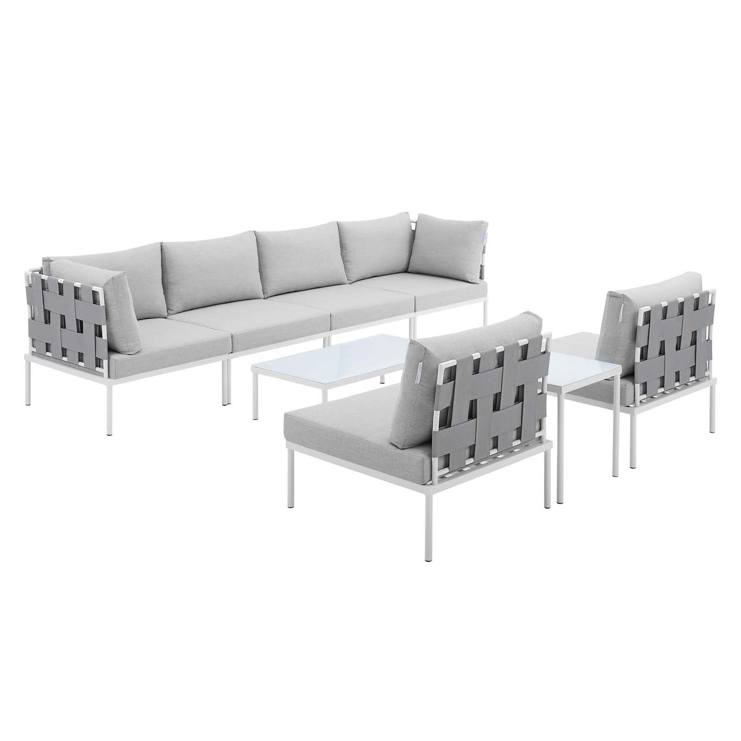 Harmony 8-Piece  Sunbrella® Outdoor Patio Aluminum Sectional Sofa Set Gray Gray EEI-4945-GRY-GRY-SET