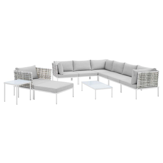 Harmony 10-Piece  Sunbrella® Basket Weave Outdoor Patio Aluminum Sectional Sofa Set Taupe Gray EEI-4950-TAU-GRY-SET