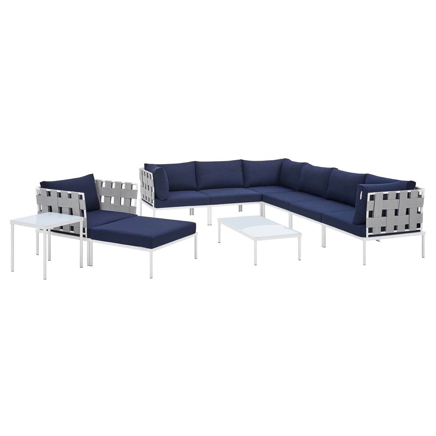 Harmony 10-Piece  Sunbrella® Outdoor Patio Aluminum Sectional Sofa Set Gray Navy EEI-4953-GRY-NAV-SET