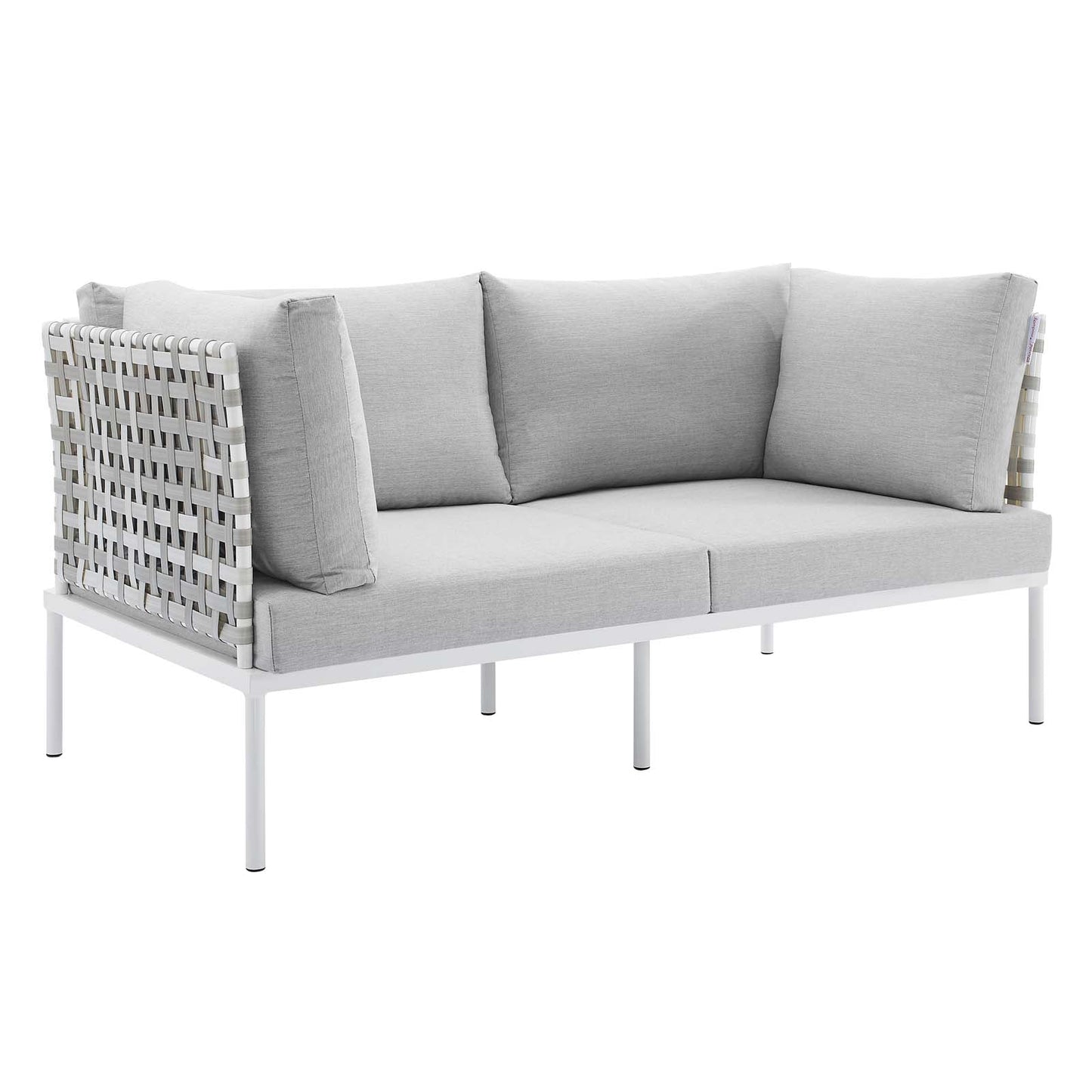 Harmony Sunbrella® Basket Weave Outdoor Patio Aluminum Loveseat Taupe Gray EEI-4961-TAU-GRY