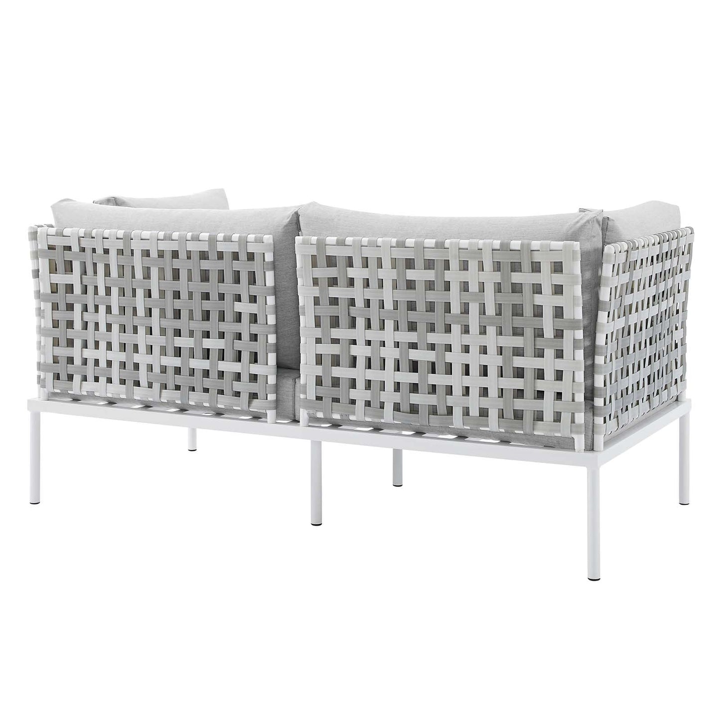 Harmony Sunbrella® Basket Weave Outdoor Patio Aluminum Loveseat Taupe Gray EEI-4961-TAU-GRY