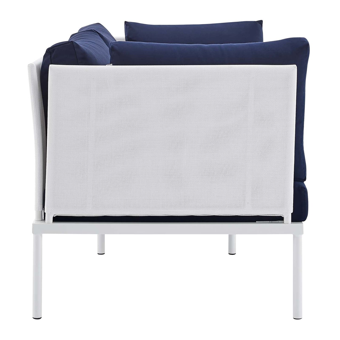 Harmony Sunbrella® Outdoor Patio Aluminum Loveseat White Navy EEI-4963-WHI-NAV