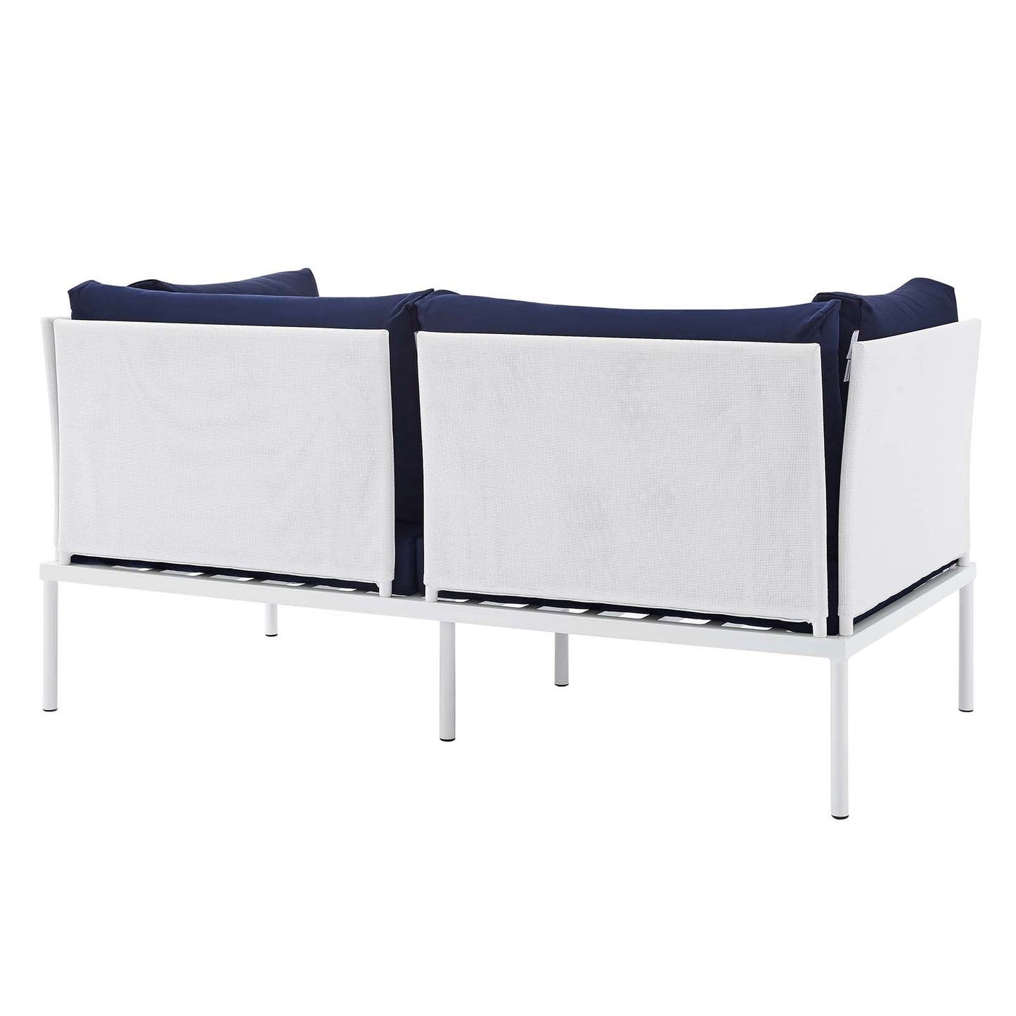 Harmony Sunbrella® Outdoor Patio Aluminum Loveseat White Navy EEI-4963-WHI-NAV