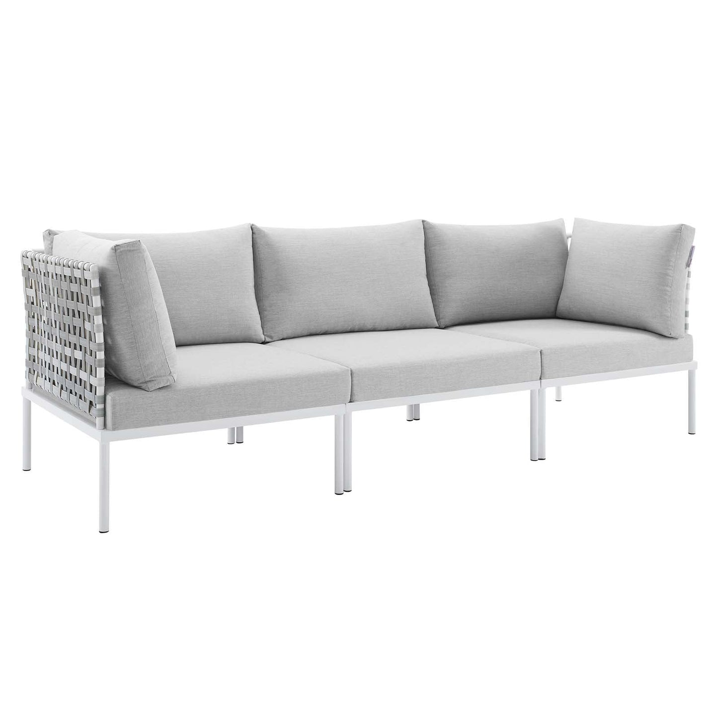 Harmony Sunbrella® Basket Weave Outdoor Patio Aluminum Sofa Taupe Gray EEI-4965-TAU-GRY